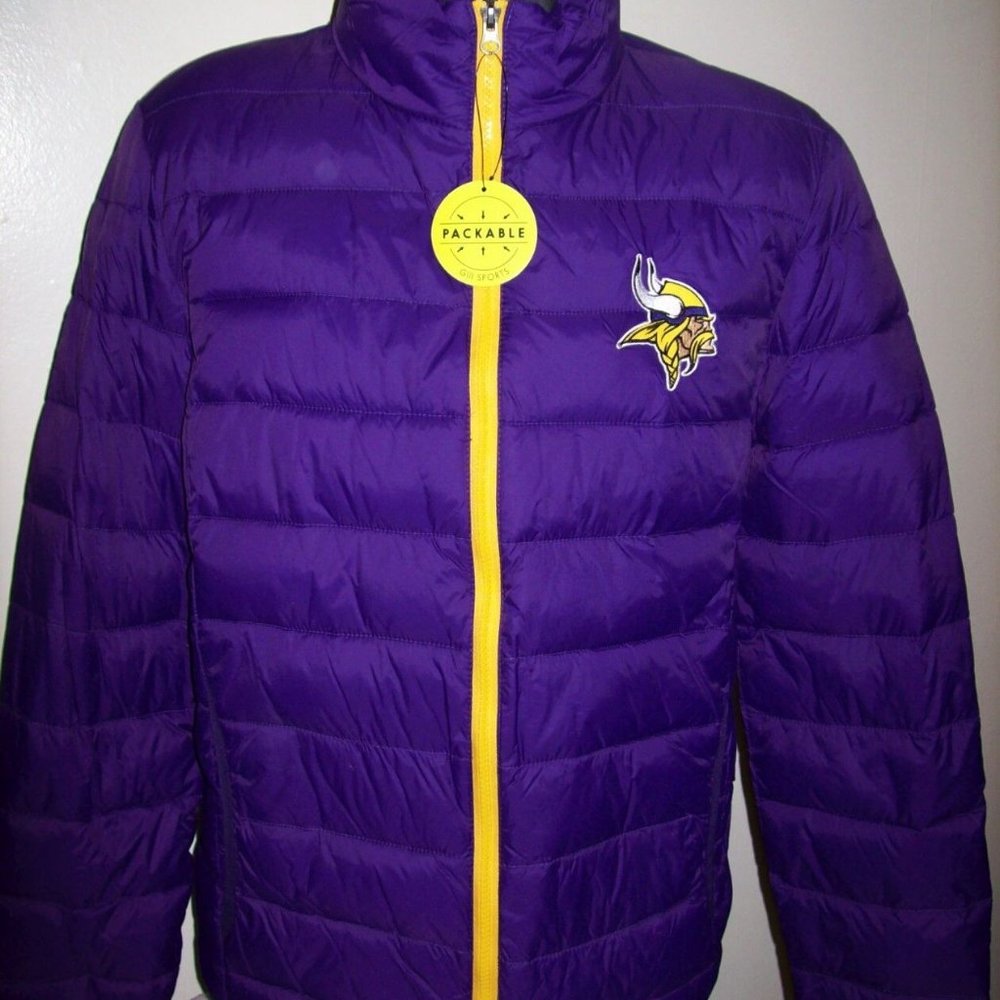 Vikings Jacket Minnesota Nylon Puffer Pack Jacket Small  Large